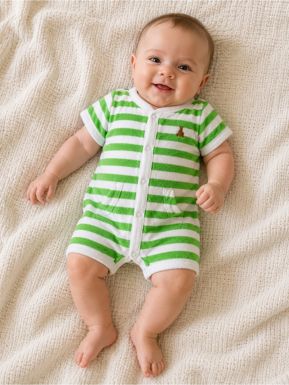 Baby Gap Green & White Terrycloth Summer Romper 0/3M 0 to 3 Month